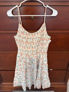 Wildfox Floral Smocked Spaghetti-Strap Dress in Coral, Teal & Cream